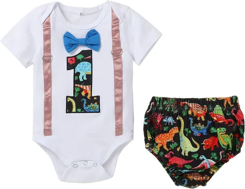 Vista 31 de IDOPIP Traje formal para bebé niño para el primer cumpleaños de Cake Smash con corbatín y tirantes y pantalones cortos para sesión de fotos