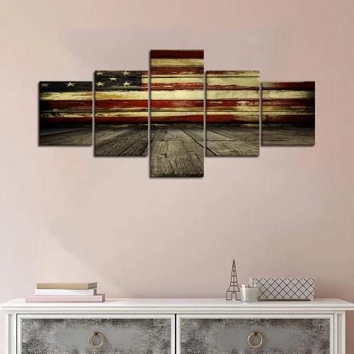 Vista 3 de Cuadros decorativos para pared de sala de estar, impresión en lienzo, retro, vintage, bandera estadounidense estadounidense y pintura moderna