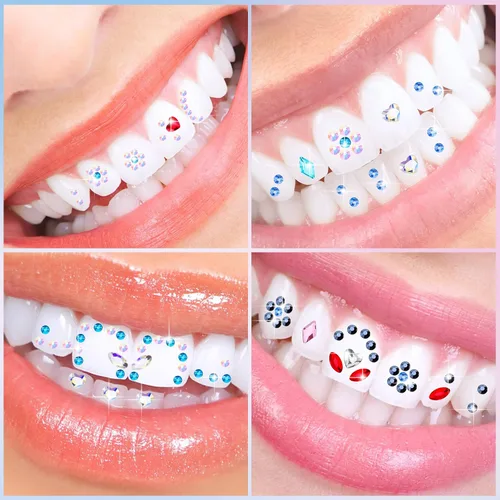 Vista 3 de Sosation Kit de 377 piezas de gemas de dientes para mujer, kit de joyería de dientes de moda de cristal artificial, juego de iniciación de gemas