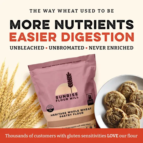Vista 4 de Sunrise Flour Mill USDA Organic Heritage - Harina de repostería de trigo integral – 2 libras Ideal para personas sensibles al gluten Más fácil