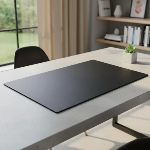 Vista 2 de Dacasso Protector de escritorio de cuero sintético negro de 30 x 19 pulgadas con rieles laterales exteriores para escribir, protector de superficie
