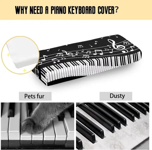 Vista 6 de Cubierta antipolvo para teclado de piano, 61-76/88 teclas, ajustable, para piano eléctrico/digital, funda protectora elástica para teclado con banda
