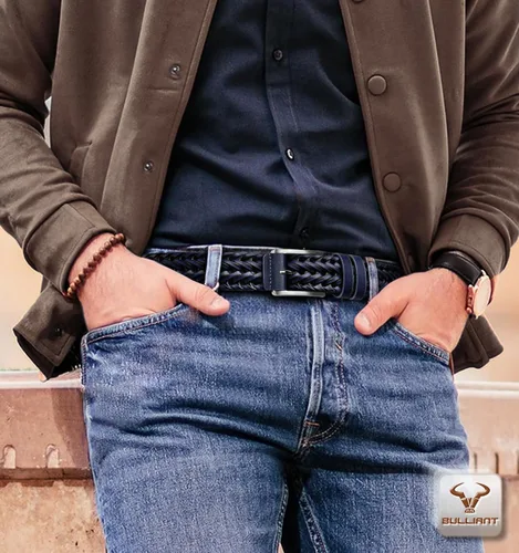 Vista 6 de BULLIANT - Cinturón de cuero trenzado para hombre, ajustable, para jeans casuales, golf, 1 3/8
