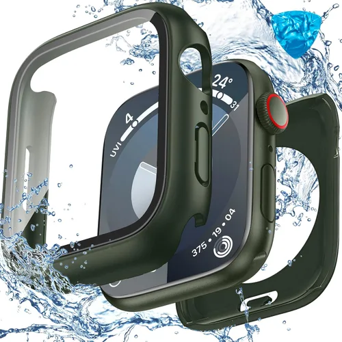 Vista 22 de 3 en 1 Goton Estuche impermeable duro para Apple Watch, protector de pantalla de 40mm, cubierta frontal de vidrio templado protectora completa