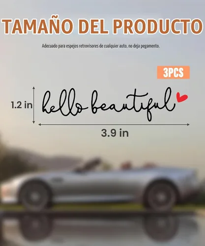 Vista 2 de RACOONA Calcomanía para espejo retrovisor, calcomanía Hello Beautiful, accesorios de automóvil, calcomanía para espejo retrovisor (negro y rojo)