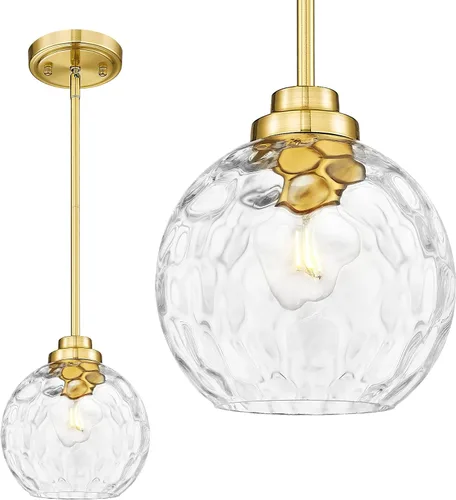 Vista 25 de PL101BG - Lámpara colgante dorada de 7 pulgadas, vidrio globo transparente, PL101BG Dorado (Gold 1)