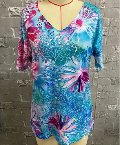 Vista 4 de Janepam Camiseta para mujer, diseño floral, mariposa, acuarela, paisaje, estampado gráfico, manga corta, cuello en V, holgada, para mujer