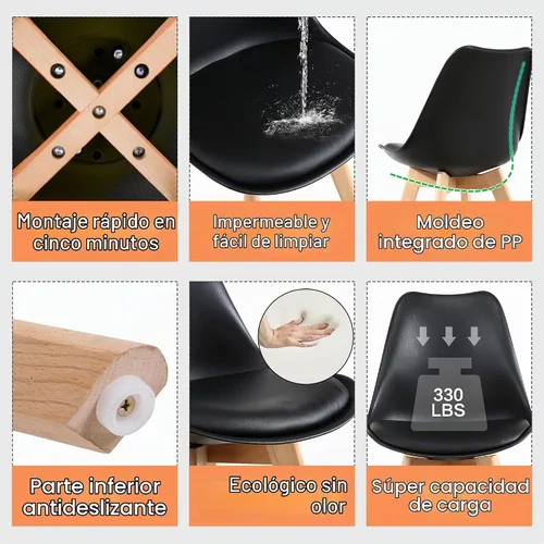 Vista 4 de LSSBOUGHT Sillas de comedor modernas de mediados de siglo con patas de Negro