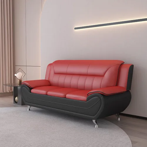 Vista 6 de Container Furniture Direct Sofá y sofá biplaza de piel sintética de estilo moderno con reposabrazos extra cómodos, ideal para sala de estar