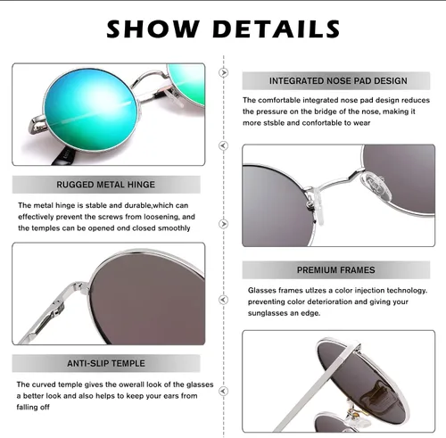 Vista 5 de Pro Acme - Gafas de sol polarizadas redondas para hombre y mujer, estilo John Lennon