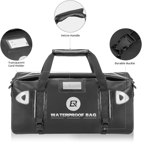 Vista 4 de ROCKBROS Bolsa de lona impermeable de 60 litros para motocicleta, bolsa de lona seca para motociclismo, barco, kayak, camping, pesca, aventura al