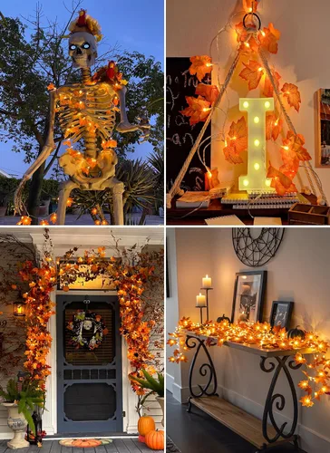 Vista 4 de Brightown 2 Pack Fall Garland with Lights Total 20Ft 40LED Fall Decor