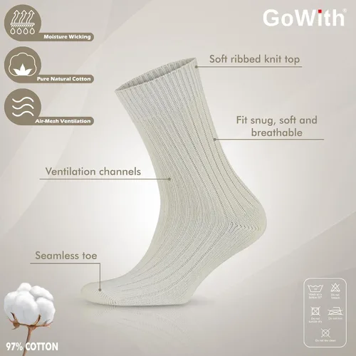 Vista 6 de GoWith 4-5 pares de calcetines unisex naturales 97% algodón, cómodos, cómodos, transpirables, sin costuras, calcetines casuales para hombres