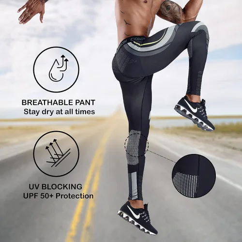 Vista 2 de OEBLD Pantalones de compresión para hombre con bloqueo UV, mallas para correr, paquete de 1 o 2 leggings para gimnasio y yoga para entrenamiento