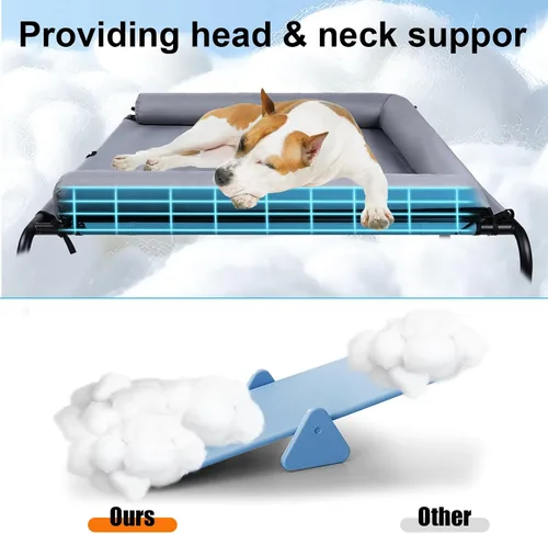 Vista 2 de Cama elevada grande para perros con almohadas, cama elevada para mascotas con cojín para exteriores, cuna indestructible a prueba de mordidas