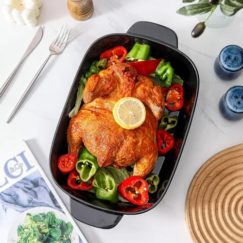 Vista 8 de Plato de cerámica para hornear, cacerola de 8.7 x 15.2 pulgadas con asas, bandeja rectangular profunda para lasaña para asar y hornear, utensilios