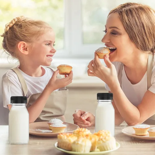 Vista 6 de Hulless 10 Piezas Botellas de Jugo de Plástico de 4 Onzas Recipientes de Bebidas Botellas de Jugo con Tapas Negras, Adecuadas para Jugos, Batidos
