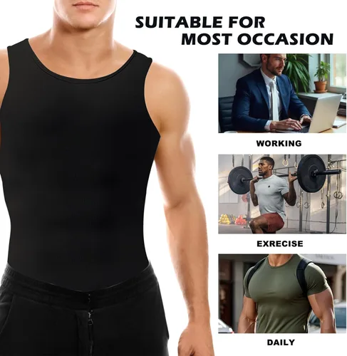 Vista 4 de Chaleco Adelgazante y Moldeador Corporal para Hombre, Camisetas de Compresión para Ginecomastia, Camisetas de Control Abdominal