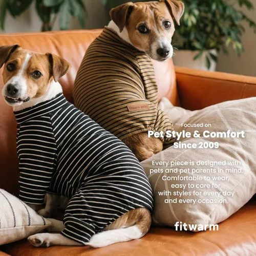 Vista 5 de Fitwarm Paquete de 2 pijamas de forro polar a rayas, ropa cálida de invierno para perros pequeños, niños y niñas, mameluco ligero para mascotas