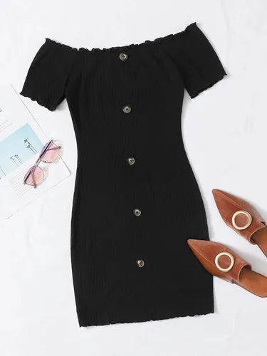 Vista 3 de Floerns Minivestido ajustado con botones y hombros descubiertos para mujer