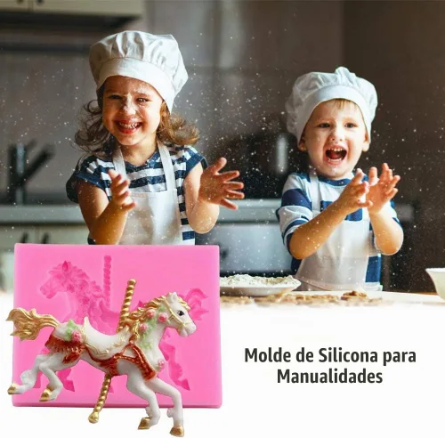 Vista 7 de Caballo de carrusel 3D, decoraciones de silicona para tartas de fondant, chocolate