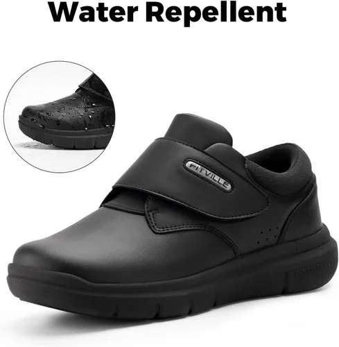 Vista 5 de FitVille Zapatos para diabéticos para hombre, zapatos de cuero extra anchos para caminar para recuperación de Edema con gancho y bucle, zapatos