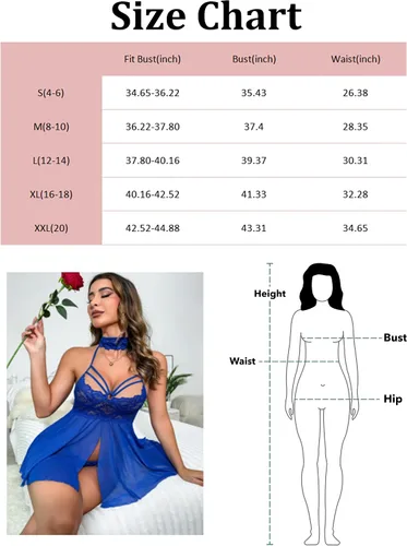 Vista 6 de Melelly Lencería para mujer de encaje babydoll de malla camisón Trddy ropa de dormir S-2XL