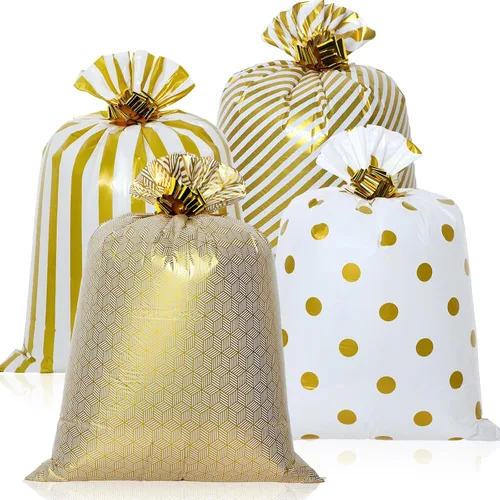 Vista 13 de Fulmoon - 4 bolsas de regalo jumbo de 48 pulgadas, grande, negro dorado