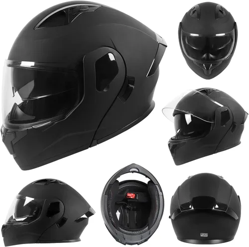 Vista 3 de Casco modular para motocicleta de adultos, con doble visera abatible, cara completa, aprobado por DOT para hombres, mujeres, moto, ATV, UTV, moto
