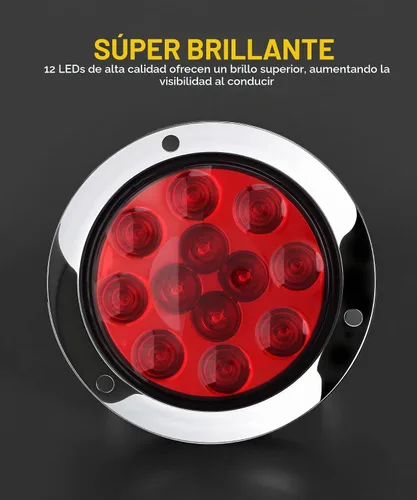 Vista 4 de Partsam 10 luces traseras LED redondas rojas de 3.9 in, 12 LED, montaje en brida de acero inoxidable, bisel cromado, resistente al agua, luces
