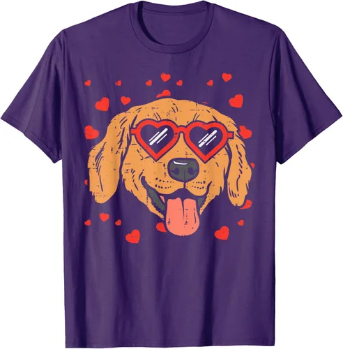 Vista 103 de Golden Retriever cara corazón gafas día de San Valentín perro regalo camiseta Negro
