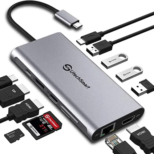 Vista 8 de UtechSmart Hub USB C, adaptador para portátil USB C 12 en 1 Gris