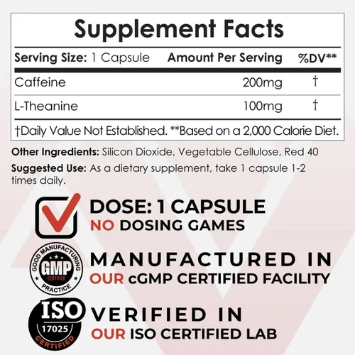 Vista 2 de Nootropics Depot Cápsulas de cafeína y L-teanina 60 unidades Contiene 200 mg de cafeína y 100 mg de L-teanina Suplemento natural Potenciador