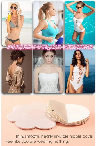 Vista 5 de YISIBIA - 40 pares de fundas para pezones para mujer, desechables, invisibles y naturales, de satén, pétalos, pasteles de pecho