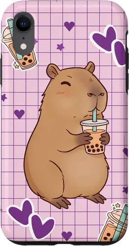 Vista 25 de Funda Kawaii Anime Capybara Beber Boba Bubble Tea Kids Girls para iPhone 17