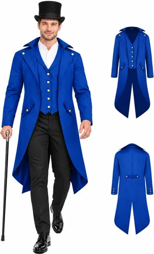 Vista 9 de SIAEAMRG Renaissance Pirate Gothic Tailcoat Jackets Halloween Costumes Men Negro