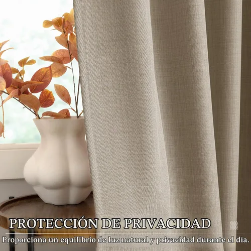 Vista 5 de Cortinas de Lino Taupe de 96 Pulgadas de Largo para Sala de Estar con Ojales de Bronce Estilo Rústico de Granja Semi Transparentes con Filtrado