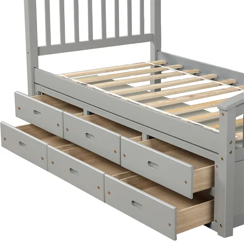 Vista 3 de Harper & Bright Designs Cama de almacenamiento de plataforma de tamaño individual, cama capitanes de madera maciza con 6 cajones, no necesita somier