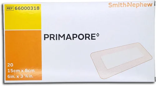 Vista 2 de Smith & Nephew PRIMAPORE Peripheral IV - Apósito adhesivo no tejido, apósito absorbente para heridas, paquete de 20 unidades (6 x 3 1/8 pulgadas)