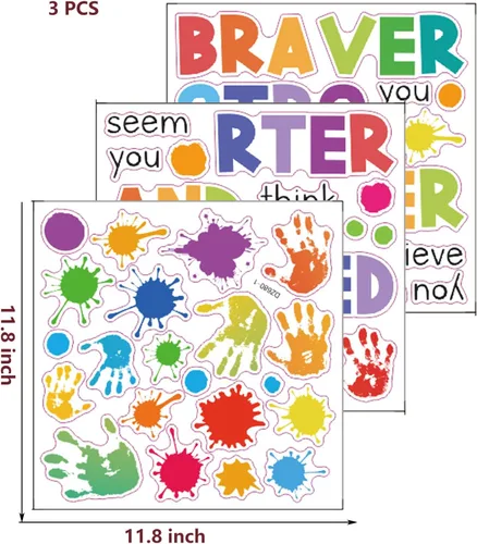 Vista 7 de Calcomanías de pared inspiradoras coloridas para dormitorio de niños, frase motivacional para niños, calcomanías de arte de pared para aula