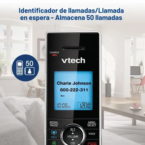 Vista 4 de VTech DS6771-3 DECT 6.0, teléfono inalámbrico desplegable con conexión a Cell, Siri y Google Now Access, plateado/negro, 2 teléfonos inalámbricos
