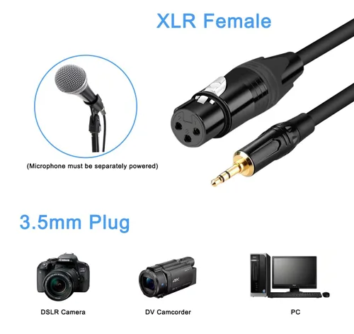 Vista 3 de Cable de micrófono estéreo XLR a 0.138 in, (1,5 pies) para videocámaras, cámaras DSLR, dispositivo de grabación de computadora y más