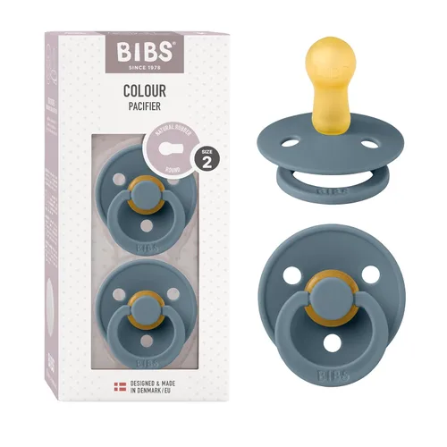 Vista 144 de BIBS - Paquete de 2 chupetes para bebés, goma natural libre de bisfenol A, hechos en Dinamarca, colección Colour, para bebés de 18+ meses, azul bebé