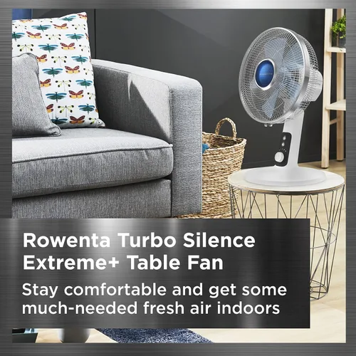 Vista 2 de Rowenta, Ventilador de escritorio, ventilador de mesa Turbo Silence, 12 pulgadas, ventilador ultra silencioso para dormitorio, oscilante, portátil
