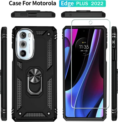 Vista 3 de Funda para Motorola Edge + 2022/Edge 30 Pro con [2 unidades] Protector de pantalla de cristal, para Moto Edge Plus 5G UW 2022, funda protectora