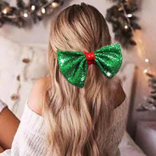 Vista 5 de CAKURE Coleteros para el cabello con lazo de Navidad, lazos verdes para el cabello, terciopelo rojo, banda elástica para el cabello, soporte