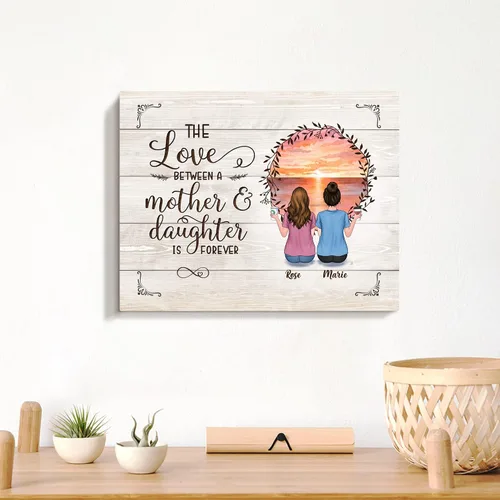 Vista 4 de Gossby Lienzo personalizado envuelto para mamá – El amor entre madre e hija es para siempre – Regalo personalizado con nombres de avatares – Regalo