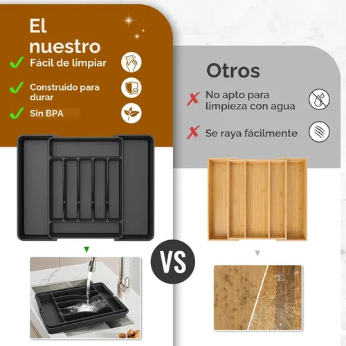 Vista 7 de ukeetap Organizador de Cubiertos Expandible Extra Grande, Organizador de Cubiertos y Vajilla Sin BPA Apto para Alimentos, Organizador de Cajón