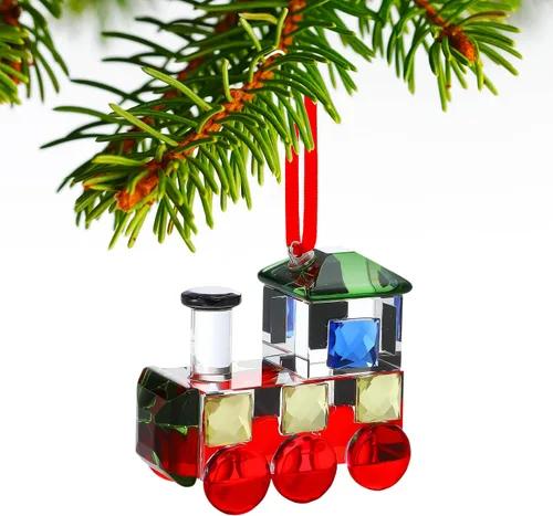 Vista 7 de H&D HYALINE & DORA Decoración de Cristal de Navidad Ornamento Colgante, Ornamento de Tren de Cristal Decoración para Árbol de Navidad, Decoración