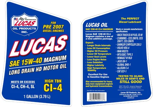 Vista 3 de Lucas Oil 10076 SAE 15W-40 API CI-4 Magnum Aceite de Motor para Trabajo Pesado - 1 Galón